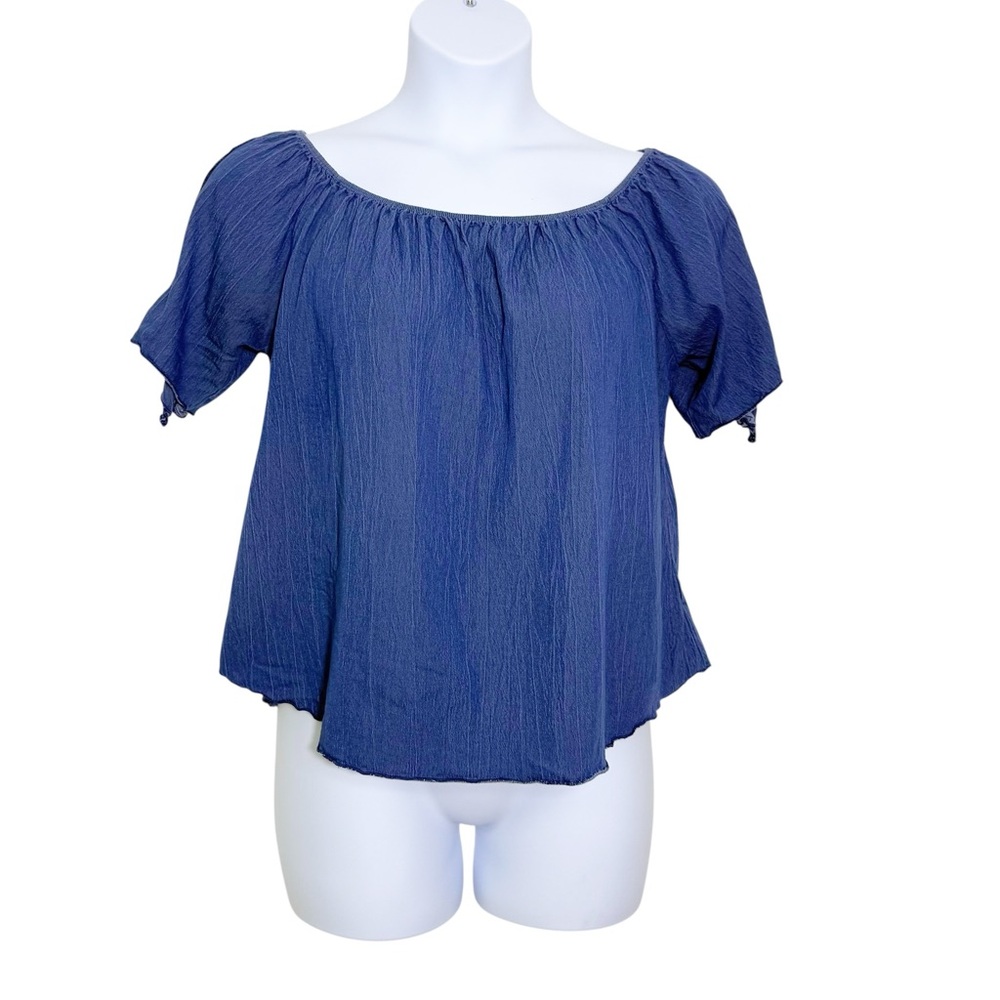 Haute‎ Fox Boutique Chambray Cold Shoulder Top size 1X